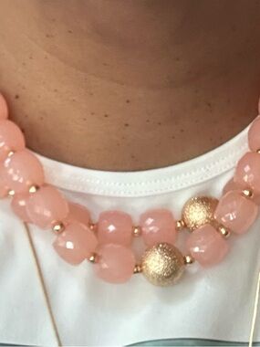 Elegant Pink Beaded Statement Necklace with Gold Accents